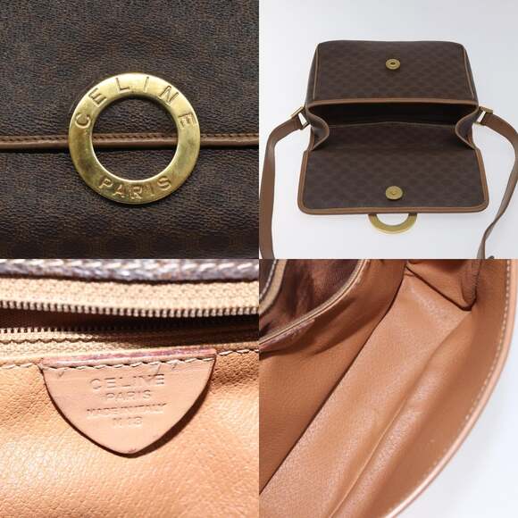 CELINE Macadam Canvas Shoulder Bag Pvc Leather Brown Gold - Picture 11 of 12